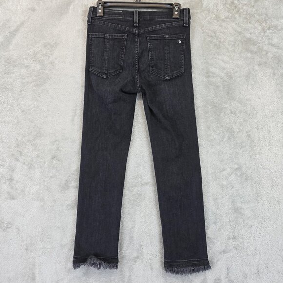 Rag & Bone Jeans Womens 28 Black Cropped Frayed Hem Slim Straight Stretch - Picture 8 of 12